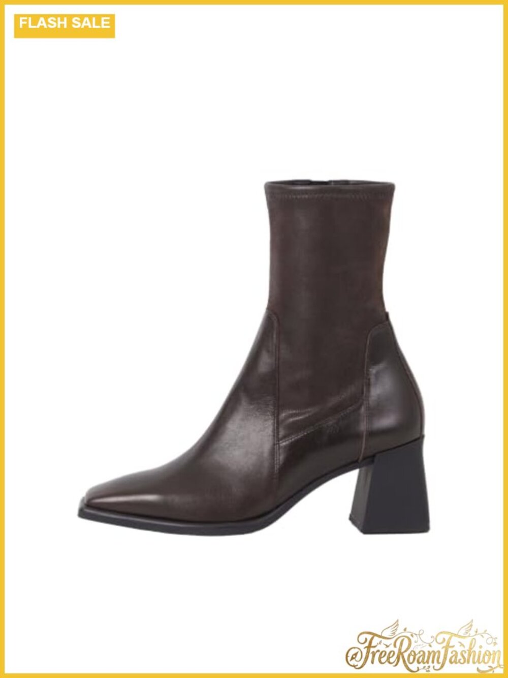 Vagabond Hedda Leather Ankle Boots Square Toe Chunky Heel Side Zip